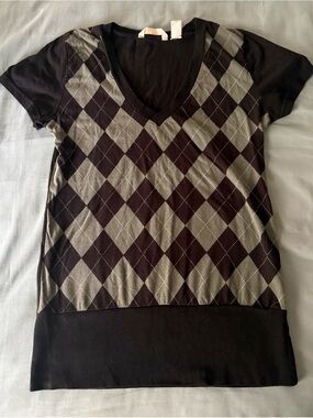 V-Neck Argyle 🖤🩶 Short Sleeve Tee - Black & Gray